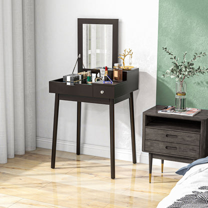 Dressing Table with Flip-up Mirror, Makeup Desk with 2 Drawers and Pine Wood Legs, Vanity Table Writing Desk for Bedroom Living Room, Black