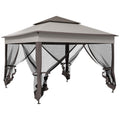 Outsunny 3.25 x 3.25m Pop Up Gazebo, Double-roof Garden Tent with Netting and Carry Bag, Party Event Shelter for Outdoor Patio, Brown and Grey