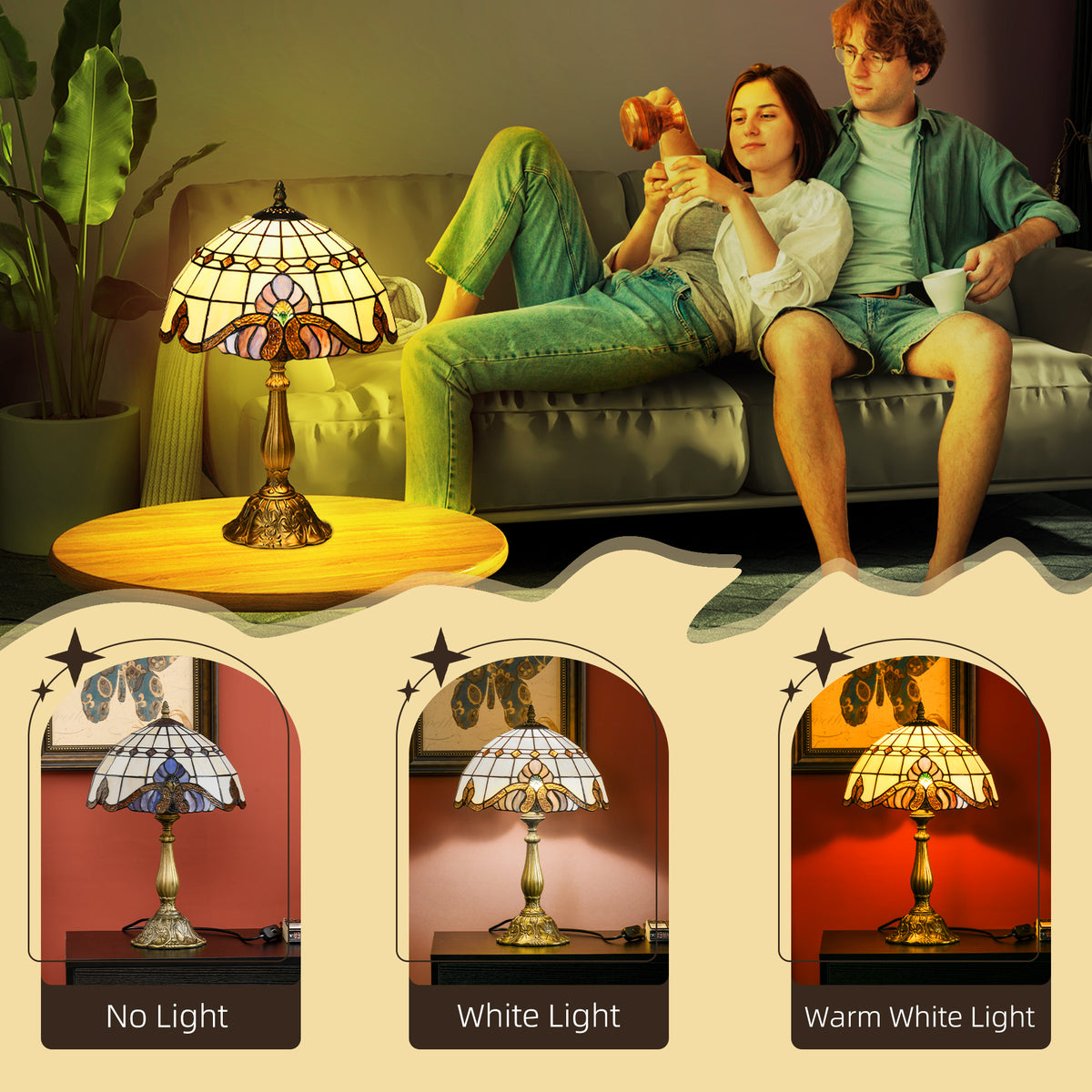 Tiffany Stained Glass Table Lamp, Handmade Antique Bedside Lamp, Decorative Night Light for Bedroom, Living room, Home, Nightstand