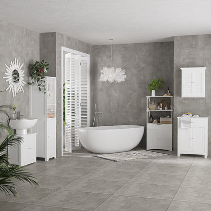 Slim Bathroom Storage Cabinet, Tall Bathroom Cabinet with 3 Open Shelves and Adjustable Shelf, White