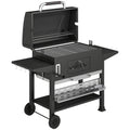 Outsunny Charcoal BBQ Grill Smoker with Electric Rotisserie Kit, Portable Barbecue Grill with Warming Rack, Black