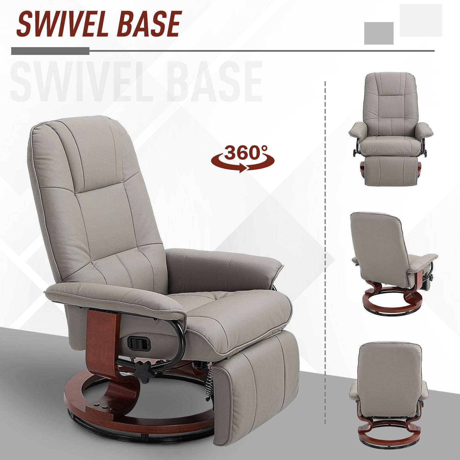 HOMCOM Reclining Swivel Chair, with Footrest - Grey