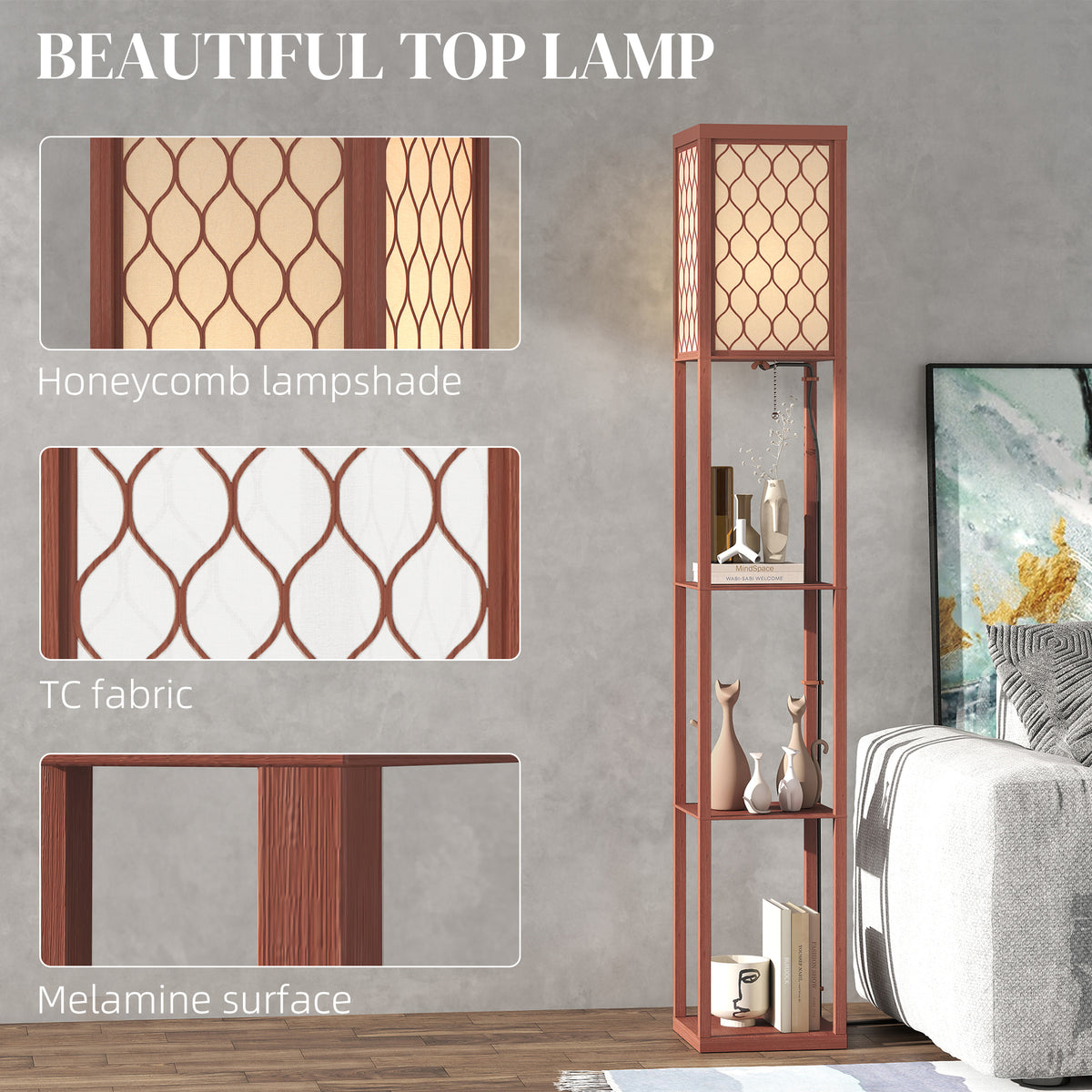 Three-Shelf Standing Lamp - Brown/White
