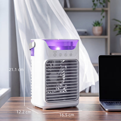 Air Cooler with Adjustable Head, Portable Air Conditioner with 3 Wind Speed, 2 Cool Mist, RGB Light, White