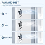 Pedestal Fan with Water Mist Spray, Spray Misting Fan with 75° Oscillation, Remote Control, Tilt Head, 3 Speeds, 3 Modes, 3 Mist, 3L Water Tank, Wheels, for Home, 125 cm
