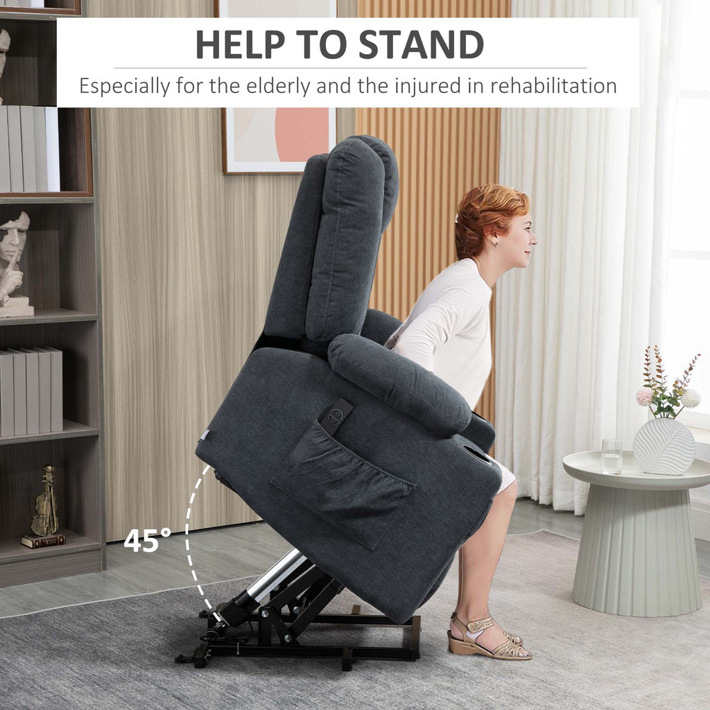 HOMCOM Electric Riser Recliner Armchair? Oversized Chair with Cup Holder & Side Pockets for Elderly in Living Room, Charcoal Grey