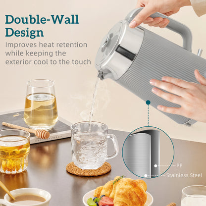 Electric Stainless Steel Kettle and Toaster Set, 3000W 1.7L UK Strix Thermostat Fast Boil Kettle w/ Limescale Filter, Cool Touch Body, 4 Slice Toaster with 7 Browning Levels, Taupe