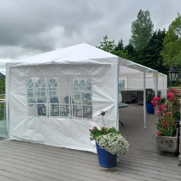 Outsunny 3 x 6 m Garden Pop Up Gazebo, Wedding Party Tent Marquee, Water Resistant Awning Canopy with Sidewalls, Windows, Carry Bag, White
