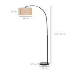 Rattan Floor Lamp for Living Room, Farmhouse Arc Standing Lamp with Dual-Layer Shade & Foot Switch, Height Adjustable Minimalist Tall Pole Lampshade for Bedroom, Office, Black