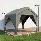Outsunny 3 x 3 m Patio Gazebo with Netting & Curtains, Outdoor Canopy Shelter with Galvanised Steel Frame, Dark Grey