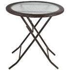 Outsunny Folding Rattan Garden Dining Table, 68 cm Round Rattan Garden Table with Water Ripple Tempered Glass Top, Wicker Edging  and Steel Frame for Outdoor, Patio, Brown