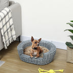 PawHut Wicker Pet Bed Willow Dog Cat Sofa Puppy Basket with Cushion Grey 57L x 46W x 17.5H cm
