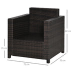 Outsunny Single Seater Rattan Chair, PE Wicker Garden Armchair with 10 cm Thickened Cushion, All-Weather Rattan Garden Chair with Armrests, Brown