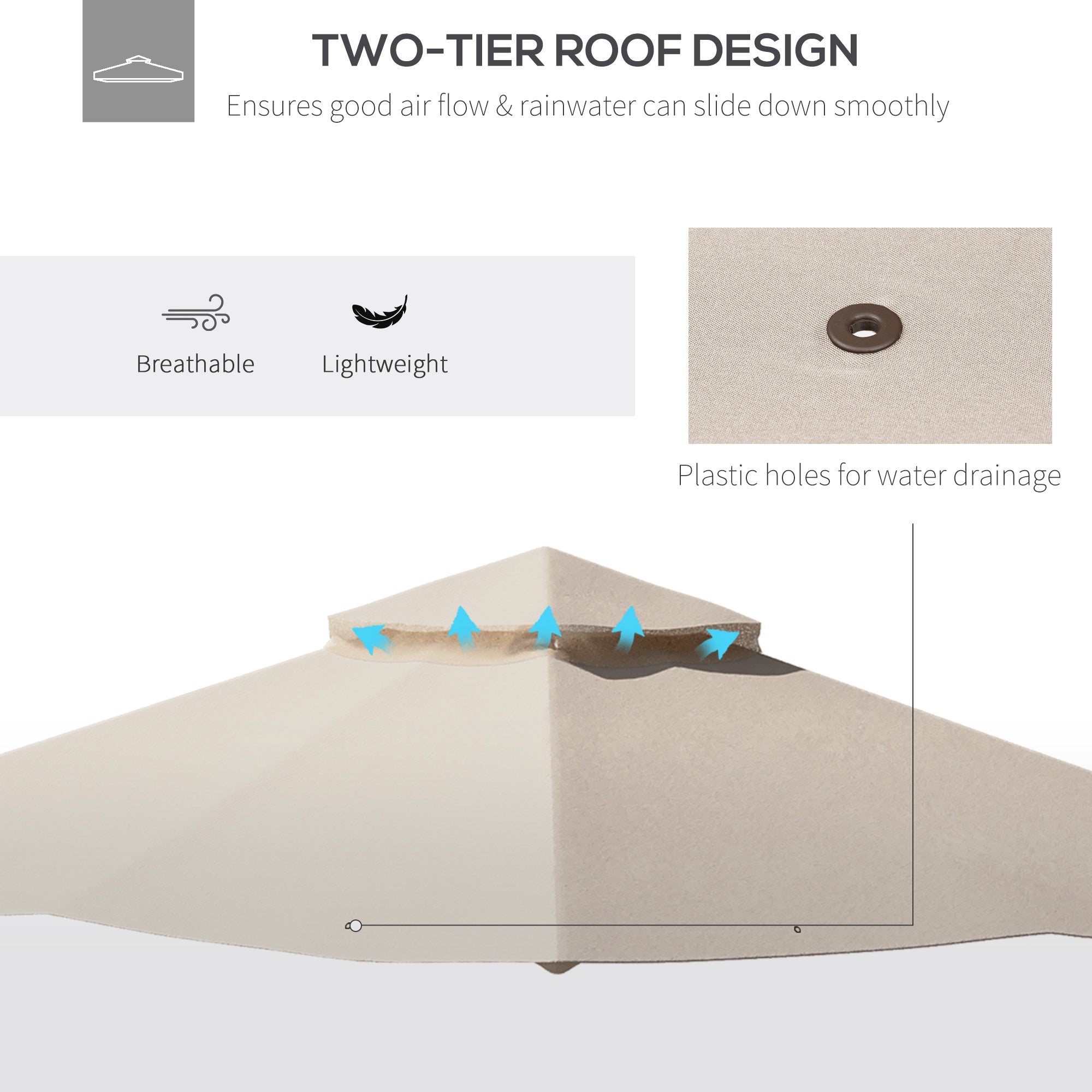 Outsunny 3x3(m) Replacement Gazebo Canopy, Double Tier Roof Top for Garden, Patio, Outdoor, Beige (TOP ONLY)