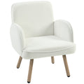 HOMCOM Lounge Chair Velvet Upholstered Armchair with Spring Cushion for Living Room Bedroom Cream White