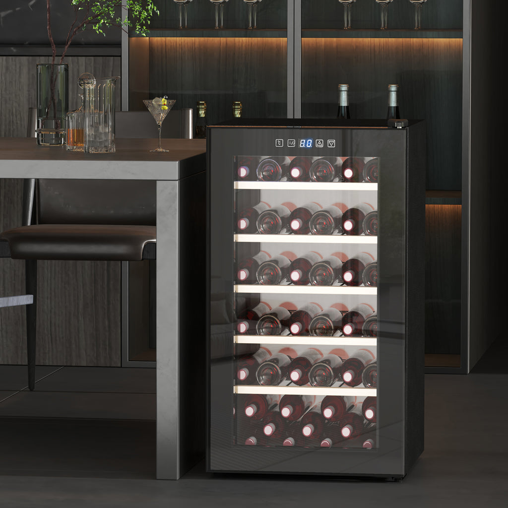 41 Bottle Wine Fridge, 91 Litre Capacity, 45cm Freestanding Wine Cooler Fridge with Glass Door, LED Light, Digital Touch Screen, Temperature Control, Black