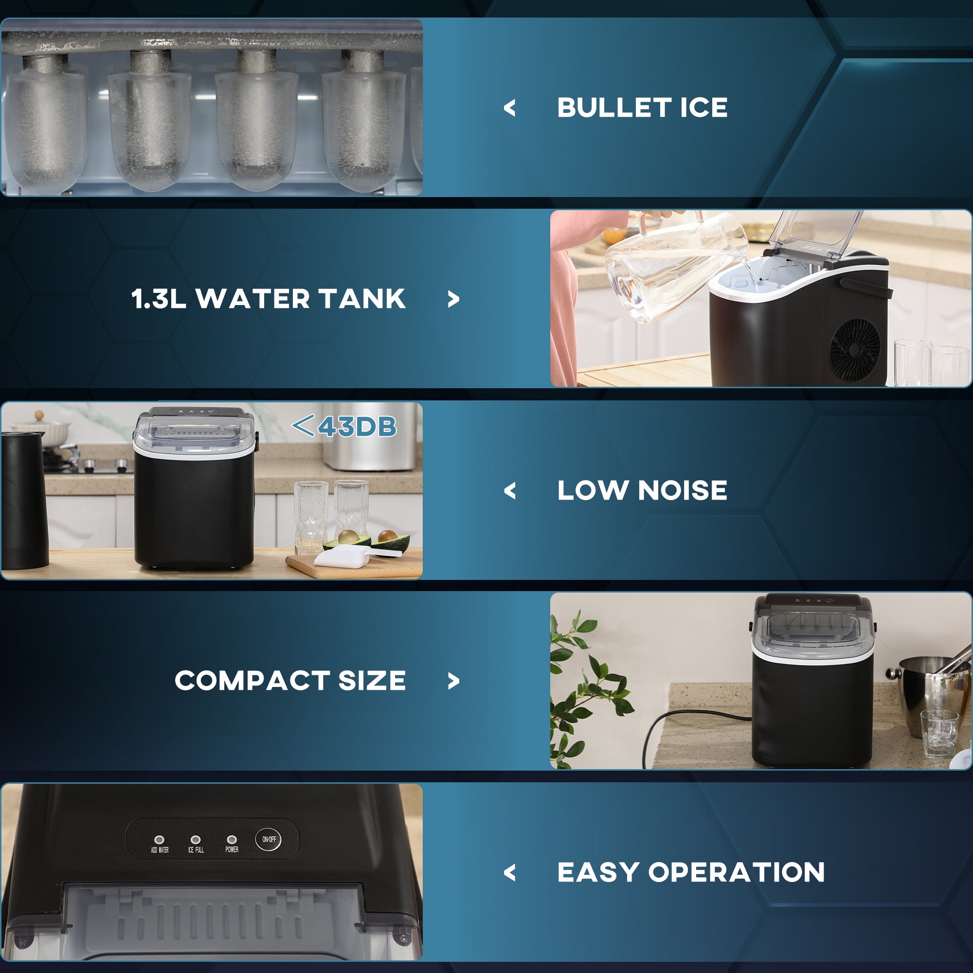 Ice Maker Machine Countertop, 12 KG in 24 H, 9 Cubes in 6 Mins, Portable Ice Cube Maker with Handle, Ice Scoop and Basket for Home Office Kitchen Bar Party RV, Black