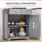 HOMCOM Side Storage Multi-use Sideboard Table Kitchen Floor Cabinet with Solid Wood Top, Adjustable Shelf, Drawer, Grey