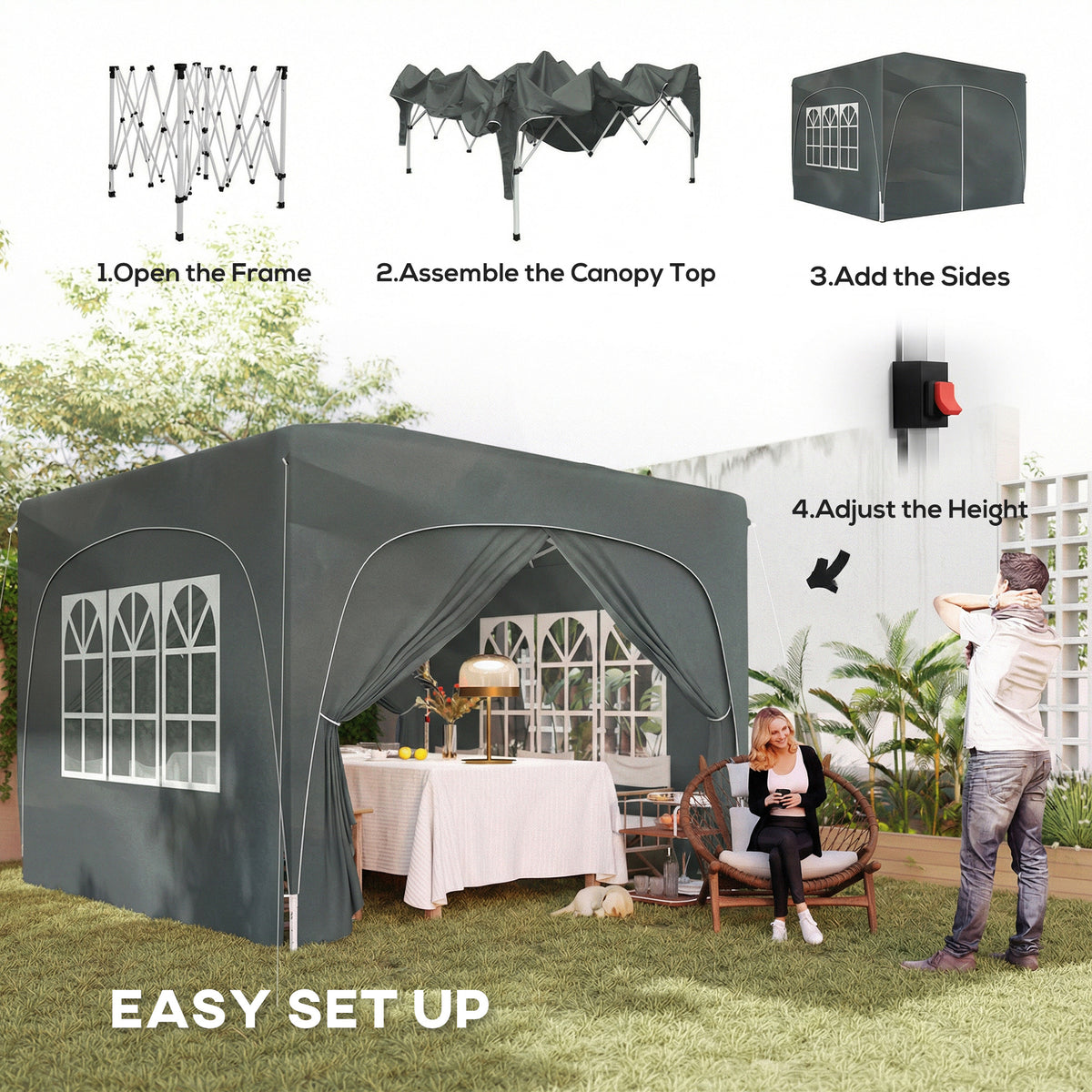 Outsunny 3 x 3m Pop-Up Gazebo Shelter, with Accessories - Dark Grey
