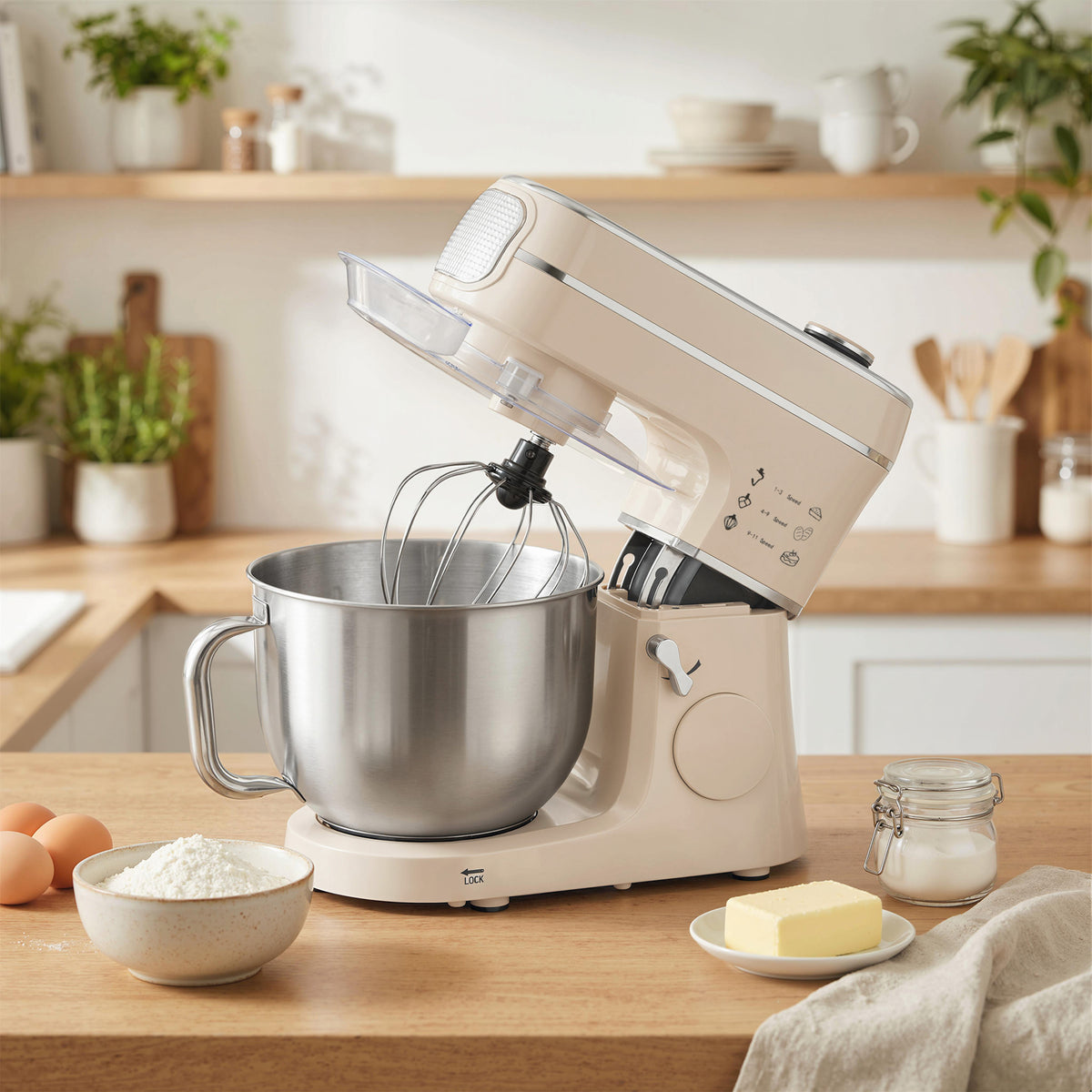 Stand Mixer, 6L 1400W Tilt-Head Food Mixer with 11 Speeds, Pulse & Fermentation Function, LED Display, Cream