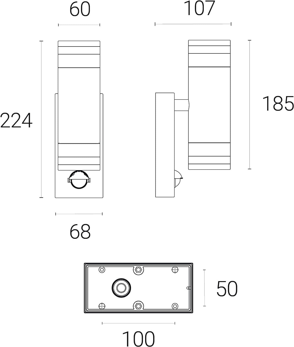 4lite Marinus GU10 Bi-Directional Outdoor Wall Light with PIR - Stainless Steel