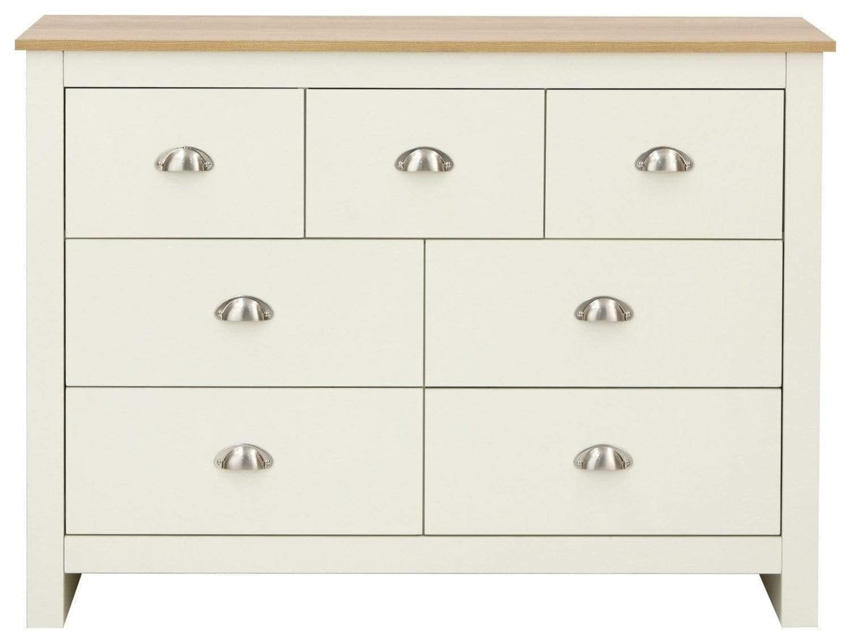 Lancaster Wooden 7 Drawer Chest With Steel Cup Handle & 28.4 Litre Drawers, Modern Bedroom Furniture Chest Of Drawers Storage Unit, Contrast Oak