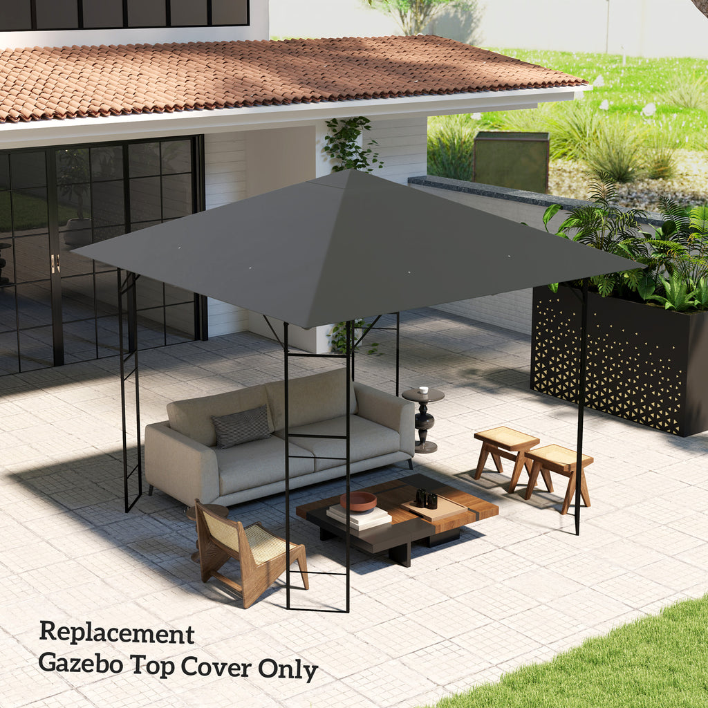 Outsunny 3 x 3(m) Gazebo Canopy Replacement Cover, Garden Gazebo Roof Replacement with Drain Holes, Water Resistant PVC Coating, 370g/?, UPF30+, TOP COVER ONLY, Grey