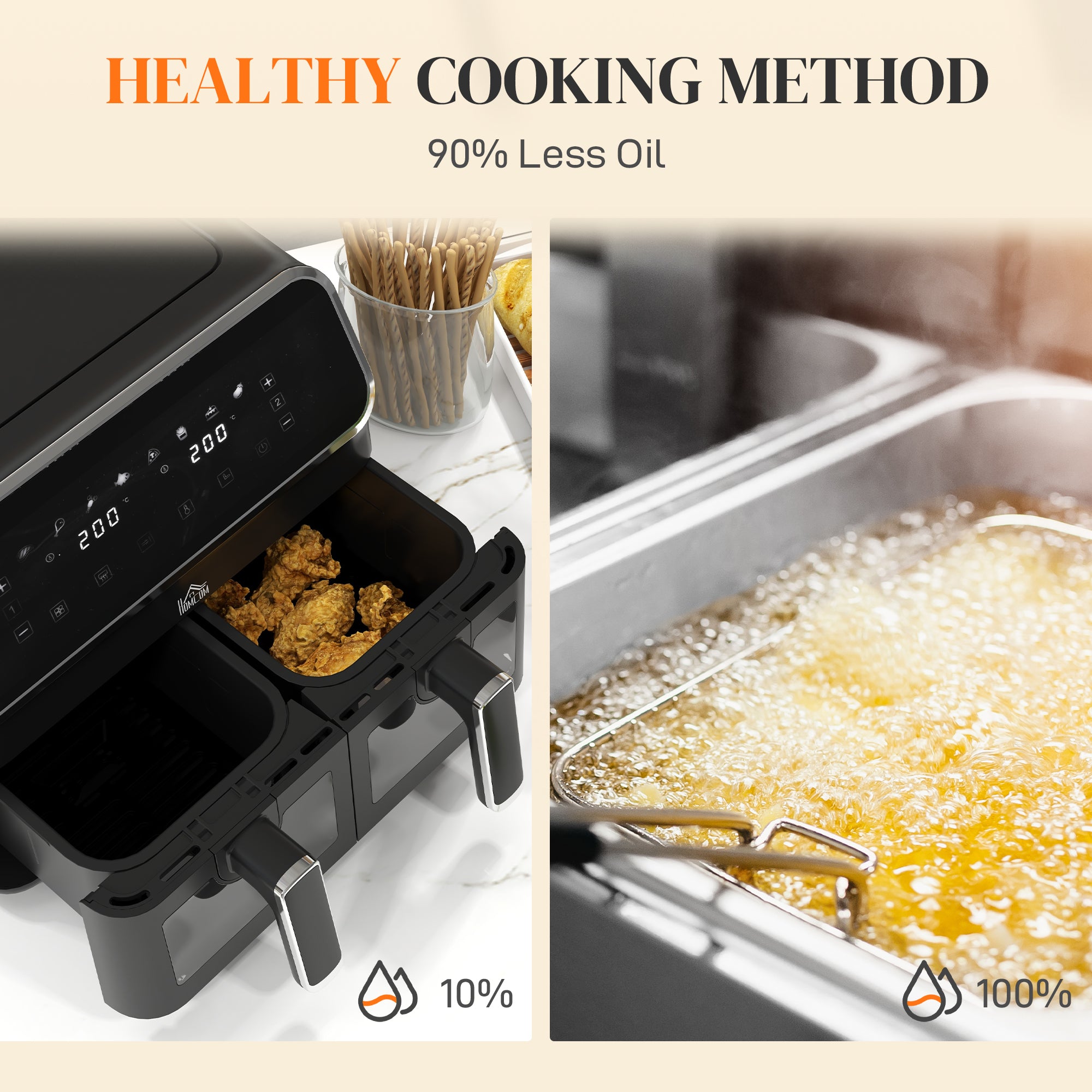 8L Dual Basket Air Fryer, 80-200? Air Fryer Oven with 2 Baskets and Sync Function - Black/Silver