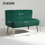 HOMCOM 117cm Loveseat Sofa Upholstered Small 2 Seater Sofa  with Thick Padded Seat and Rubber Wood Legs, Dark Green