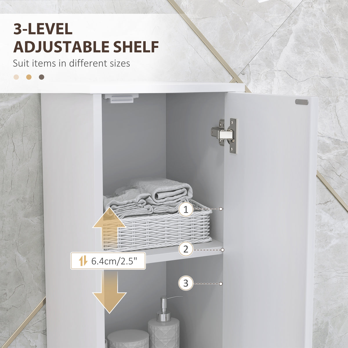 Tall Bathroom Storage Cabinet with Doors, Slim Bathroom Storage Unit with Adjustable Shelves, Freestanding Bathroom Storage Unit, White