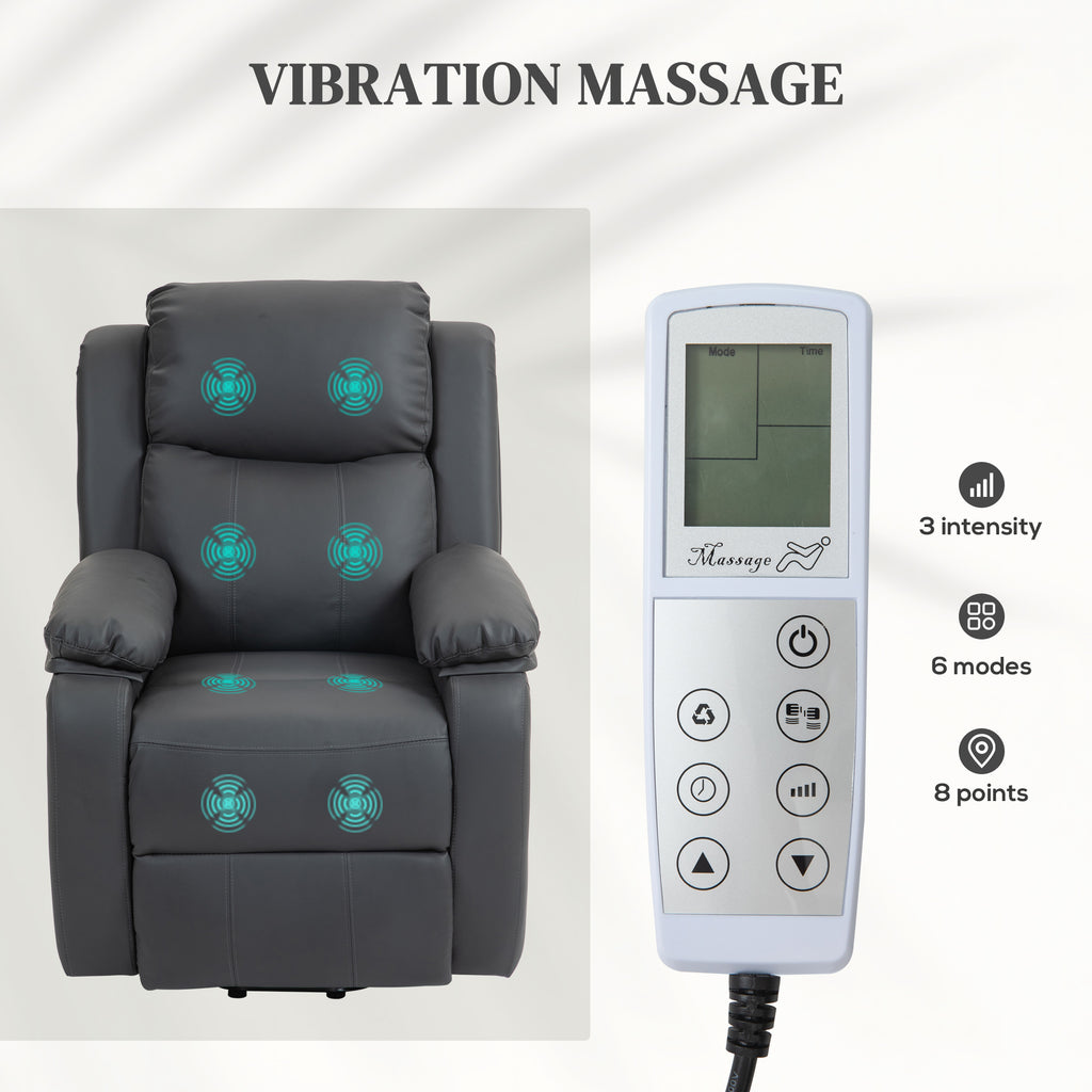 HOMCOM Riser and Recliner Chair with Vibration Massage, PU Leather Power Lift Chair for Elderly, Dark Grey