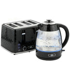 Kettle and Toaster Set, 1.7L 3000W Rapid Kettle with Strix Thermostat, 4 Slice Toaster with 7 Browning Controls, Black