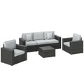 Outsunny 5 Seater Rattan Garden Furniture Set with Wide Armrests, Cushions, Pillows for Patio, Dark Grey