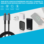 Maplin USB-C to USB-C V4.0 8K 240W PD Braided Cable - Black, 1m