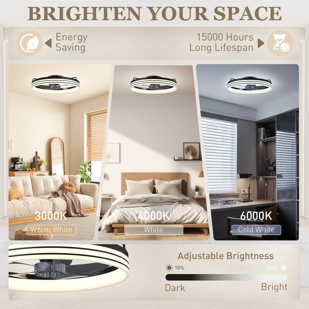 Ceiling Fans with Lights and Remote & App Control, 50cm LED Ceiling Fan Light with 3 Colour Temperatures, 6 Speed, Black