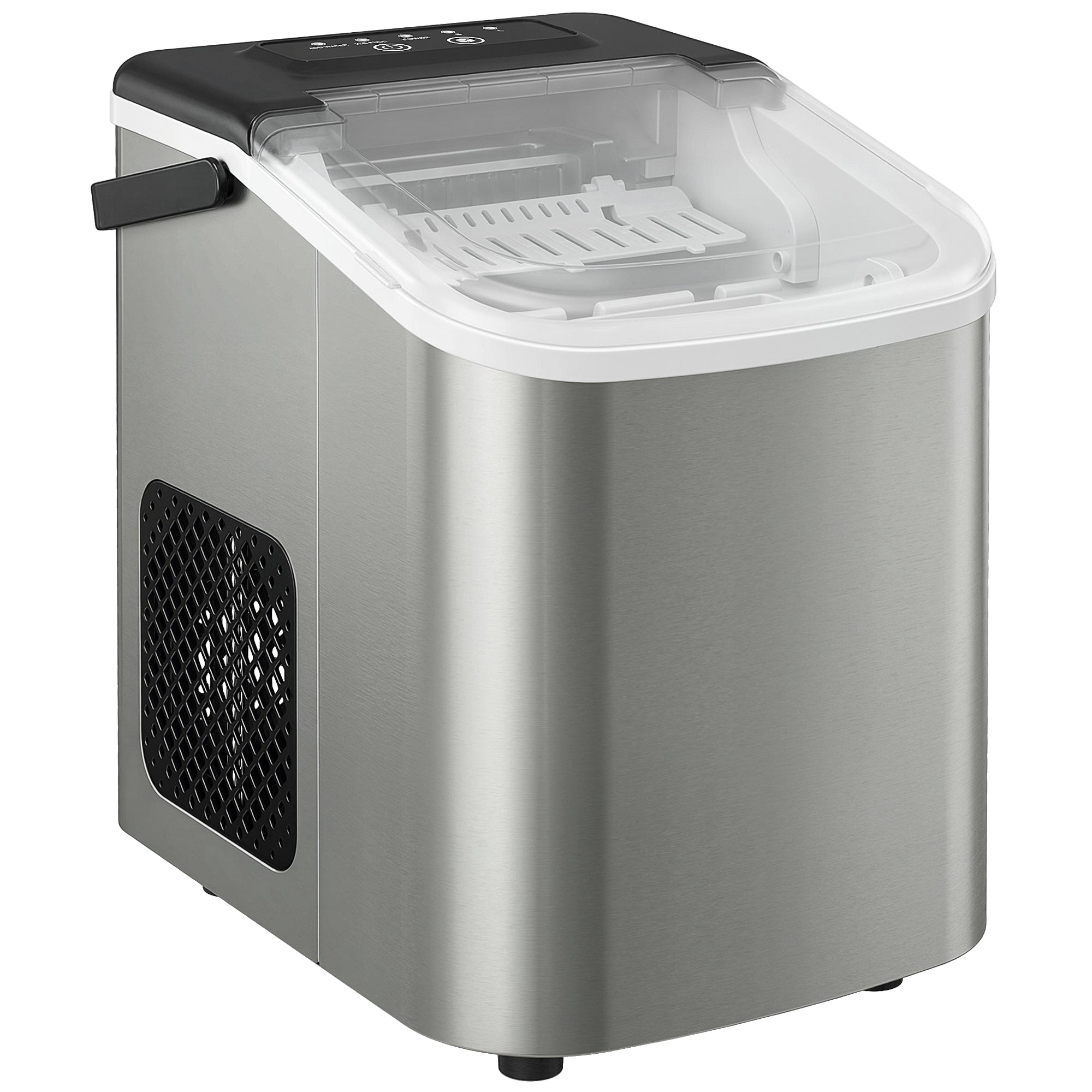 Ice Maker Machine Countertop, 9 Cubes Ready in 7 Mins, 12 KG in 24Hrs, 2 Sizes of Bullet, Self-Cleaning Ice Machine with Handle, Scoop & Basket for Home Kitchen Office RV, Stainless Steel