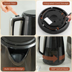 Kettle and Toaster Set, 1.7L 3000W Fast Boil Kettle & 2 Slice Toaster Kitchen Set with 7 Level Browning Controls, Defrost, Reheat, Boil-dry Protection, Black