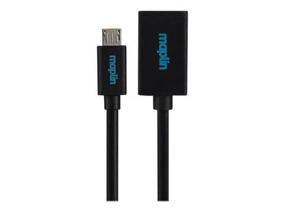 Maplin Micro USB Male to USB-A 2.0 Female Adapter Cable - Black, 0.15m