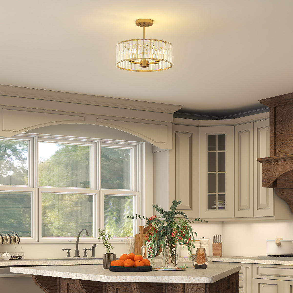 Crystal Ceiling Light Fixture, Semi Flush Mount Modern Crystal Chandelier Ceiling Light for Living Room, Bedroom, Hallway, Dining Room, E14 Base 3-Lights, Bulbs Not Included, Gold Tone