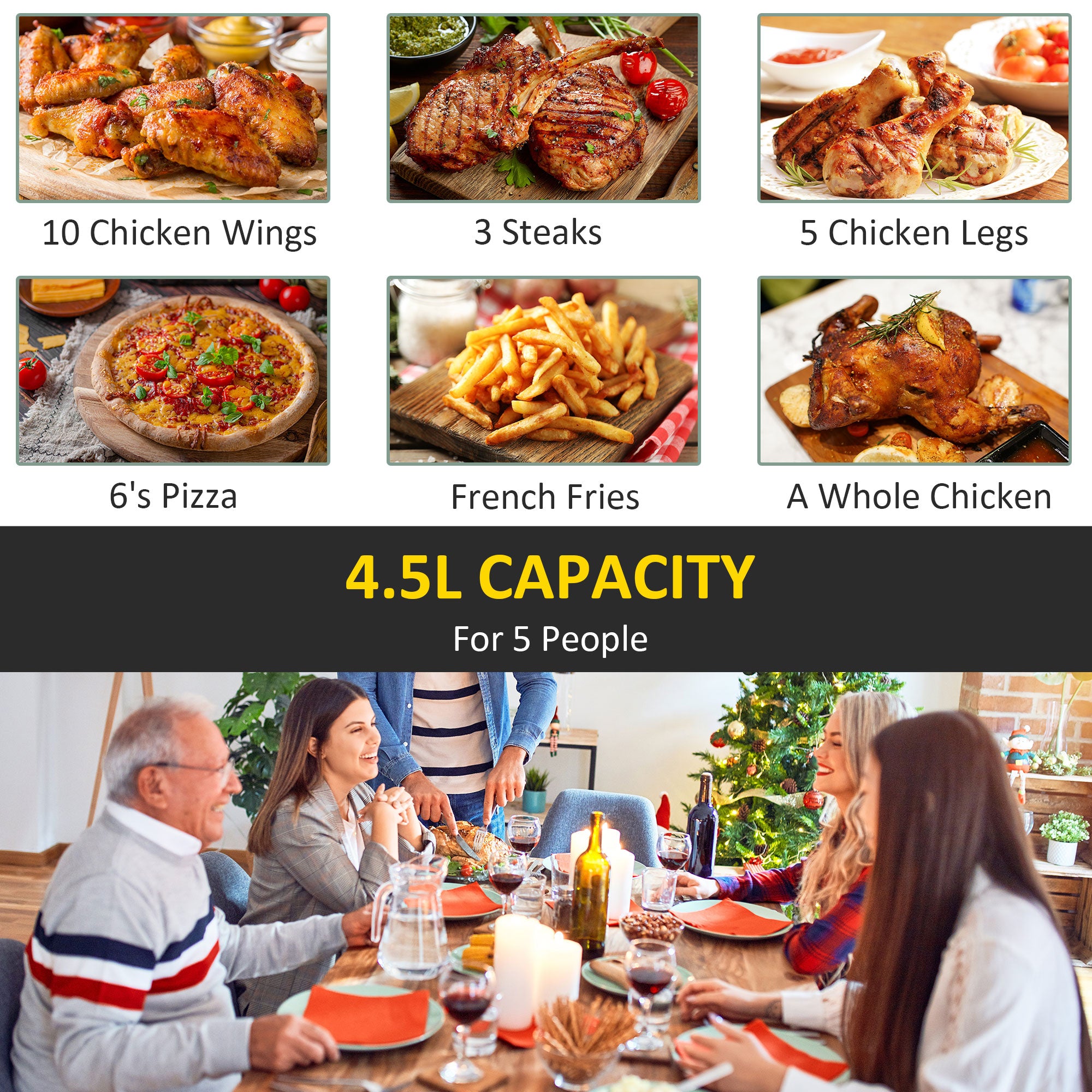 4.5L Air Fryer, 8-in-1 Digital Air Fryer Oven with Rapid Air Circulation, Temp Control & Timer, Non-stick Basket, Oil-Free Cook, 1500W, Black