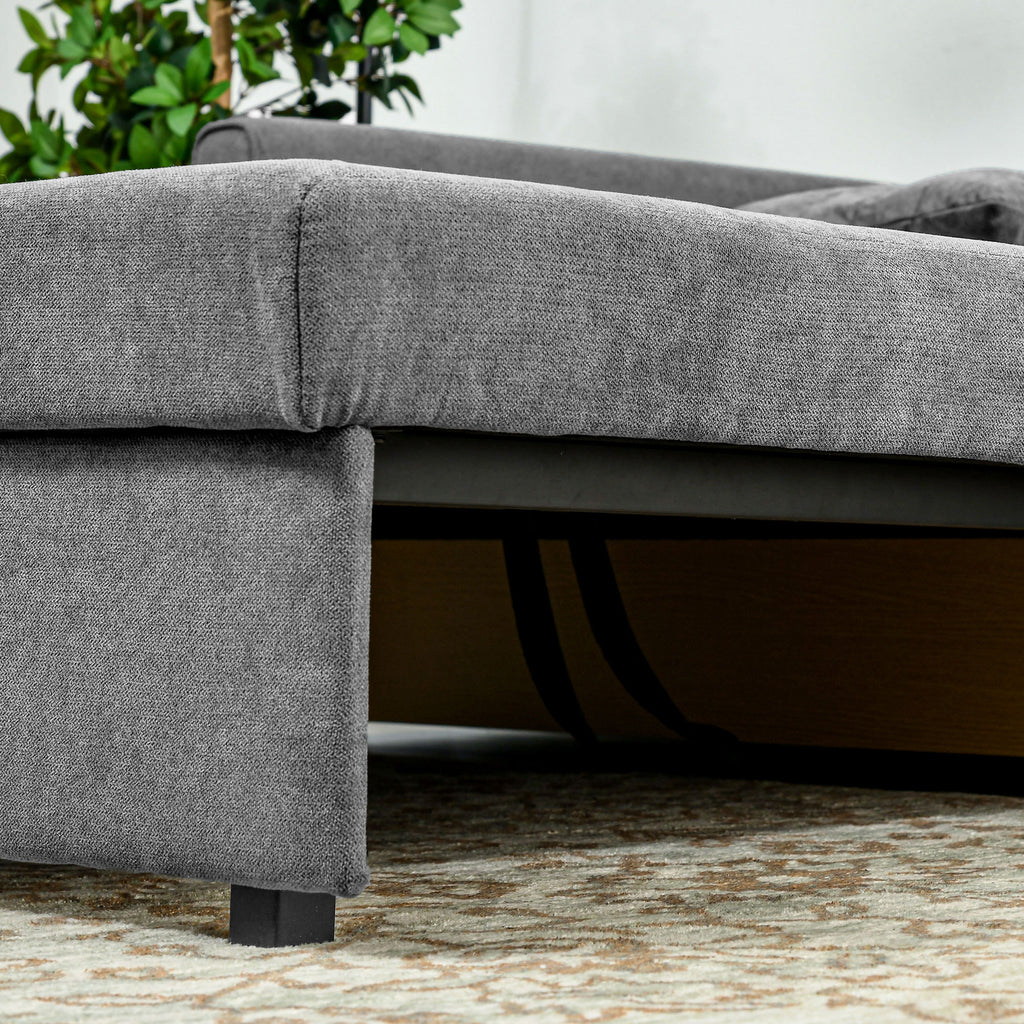 HOMCOM Snow Flannel Two-Seater Sofa Bed, with Storage - Grey