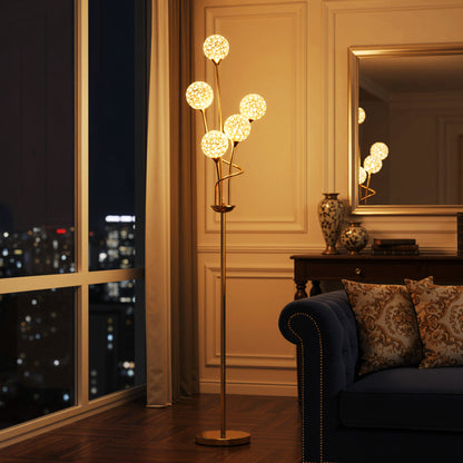Crystal Floor Lamps for Living Room Bedroom with 5 Light, Modern Upright Standing Lamp, 34x25x156cm, Gold Tone