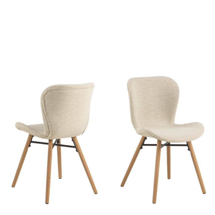 Codey Round Dining Table with White Polished Marble Top & Black Base includes 4 Matilda Dining Chairs in Cream/Oak
