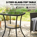 Outsunny 3 Piece Rattan Bistro Set, PE Wicker Garden Furniture Conversation Set with 2 Tier Glass-Top Table, Chairs, Cream White