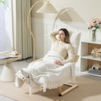 HOMCOM Curved Wooden Accent Chair, with Adjustable Footrest - Cream White