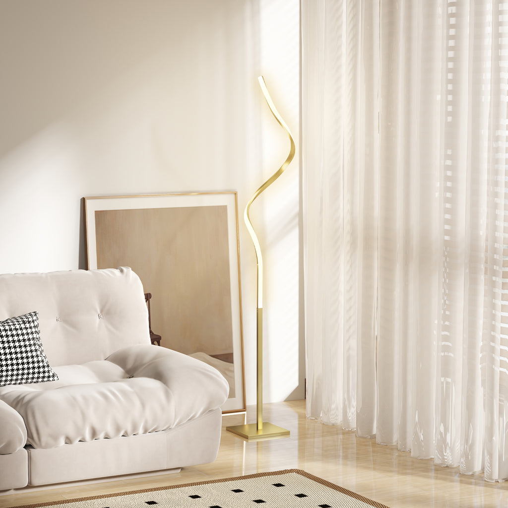 LED Floor Lamp with 3 Adjustable Brightness, Modern Dimmable Standing Lamp with Foot Switch for Bedroom, Living Room, Gold Tone
