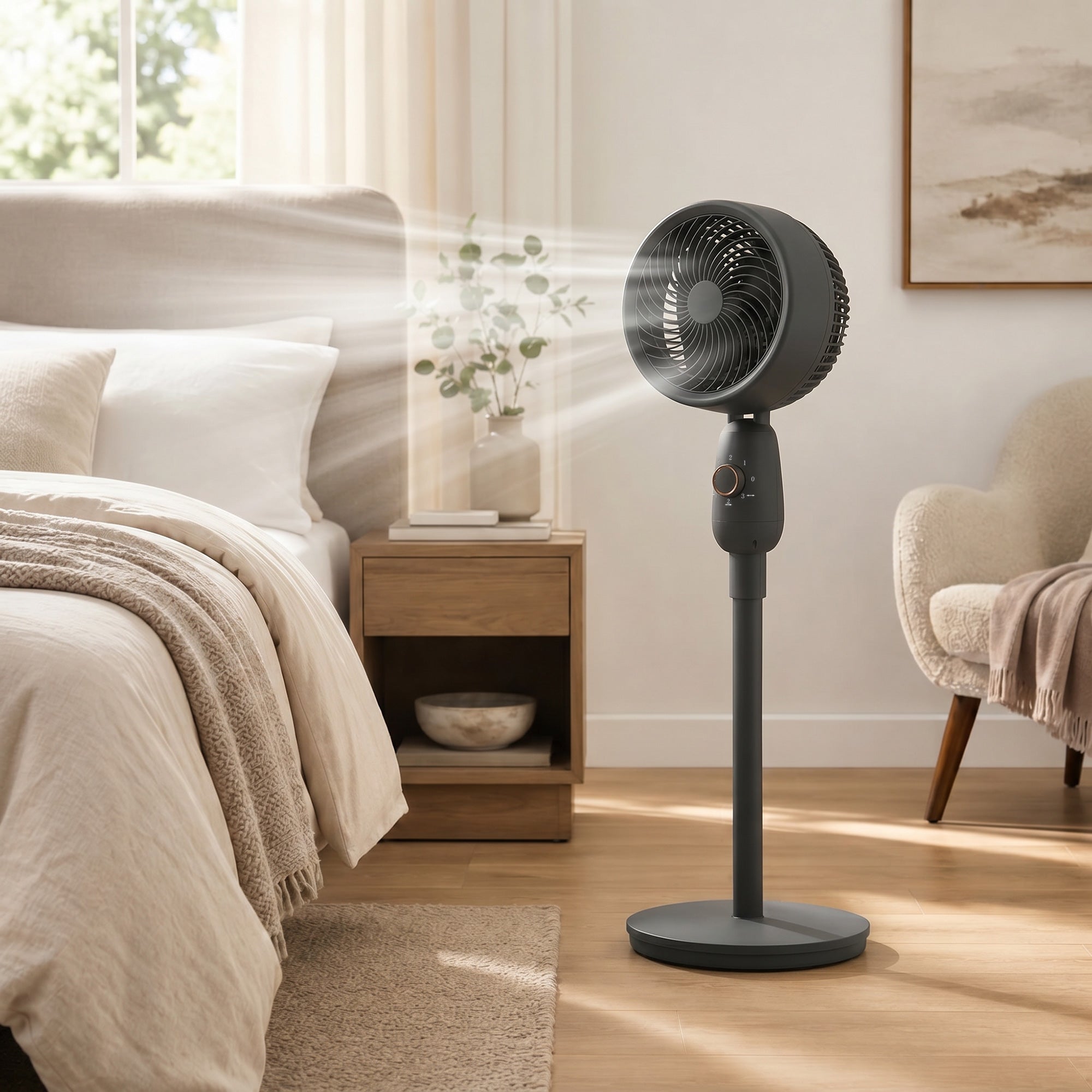 Pedestal Fan, Powerful Air Circulator, 36 Inch Floor Standing Fan with 3 Speed Settings, 70° Oscillating for Bedroom, Home and Office, Black