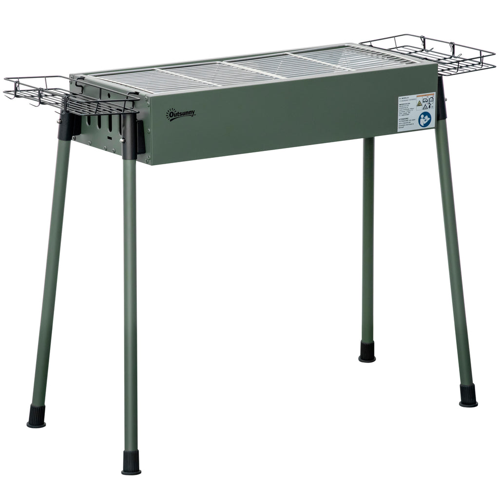 Outsunny Portable Charcoal Barbecue BBQ Grill with Seasoning Baskets and Hooks, Compact Stainless Steel Cooker for Camping Picnic Hiking Garden Party Festival, Dark Green
