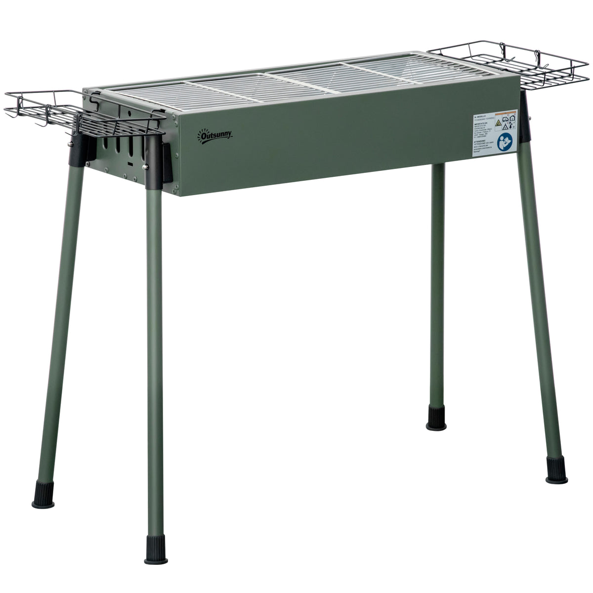 Outsunny Portable Charcoal Barbecue BBQ Grill with Seasoning Baskets and Hooks, Compact Stainless Steel Cooker for Camping Picnic Hiking Garden Party Festival, Dark Green