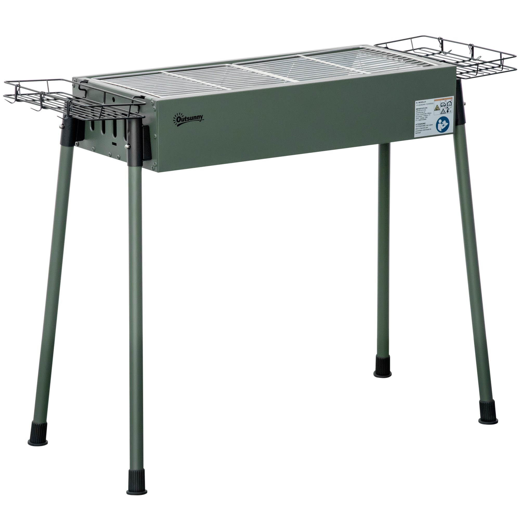 Outsunny Portable Charcoal Barbecue BBQ Grill with Seasoning Baskets and Hooks, Compact Stainless Steel Cooker for Camping Picnic Hiking Garden Party Festival, Dark Green